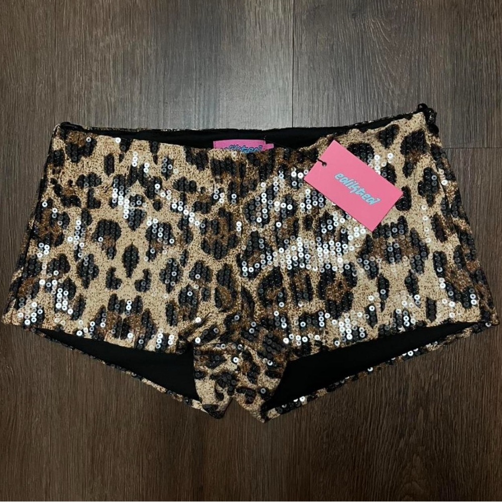 edikted sequin leopard printed micro shorts